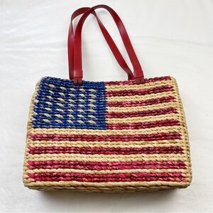 Vintage American Flag Wicker Straw Woven Shoulder Bag
